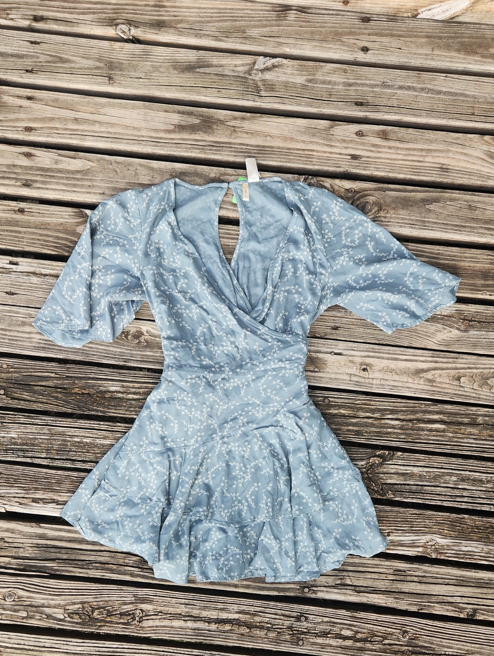 Japna Small Blue Floral Boho Ruffle Romper Wrap Fall Wedding Casual Church